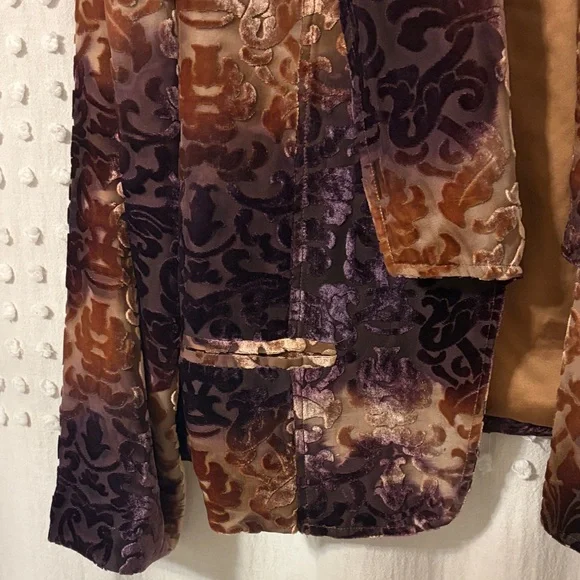 SUNDANCE Velvet Burnout Open Front Jacket in Brown & Purple - Picture 5 of 7